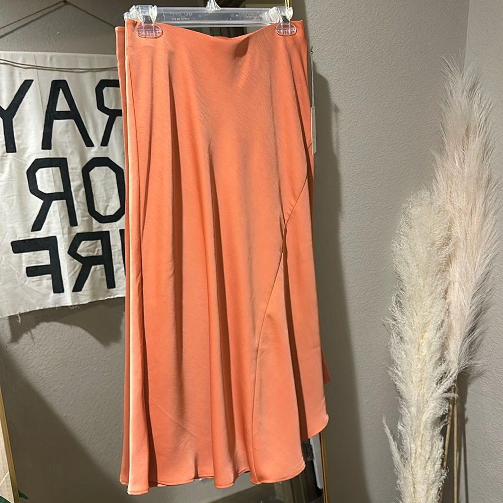 Orange silk midi skirt